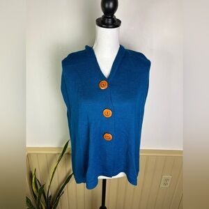 Simply Natural 100% Baby Alpaca Poncho Cape Shawl Blue w/ Large Buttons Peru